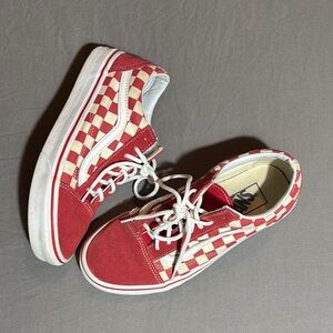 Vans Red Sneakers with Heart Pattern and White Laces
